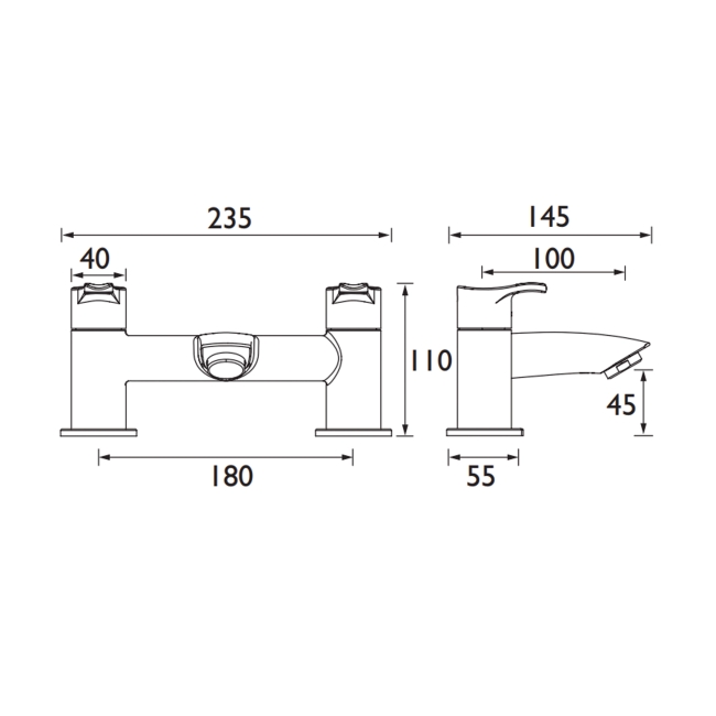 Bristan Capri Bath Filler Tap - Chrome Plated  | Dimension Image