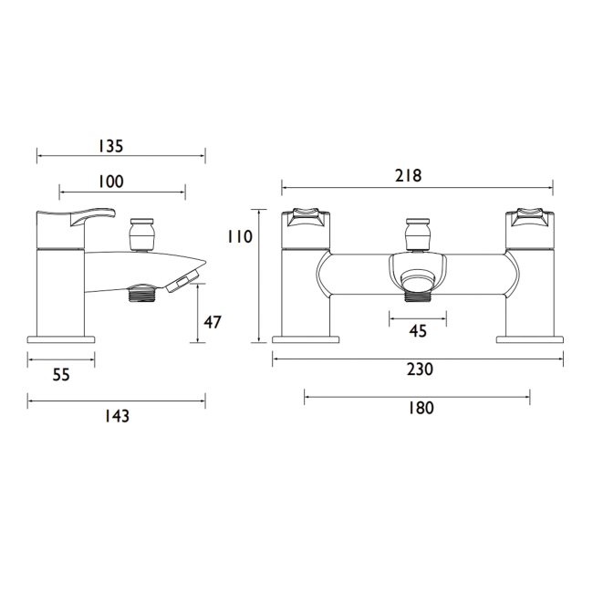 Bristan Capri Bath Shower Mixer Tap - Chrome Plated  | Dimension Image