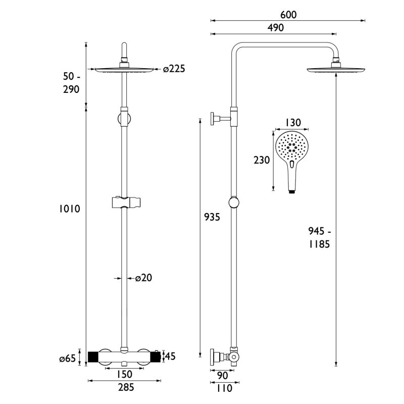 Bristan Carre Bar Shower CR SHXDIVFF C 2 Outlet Chrome