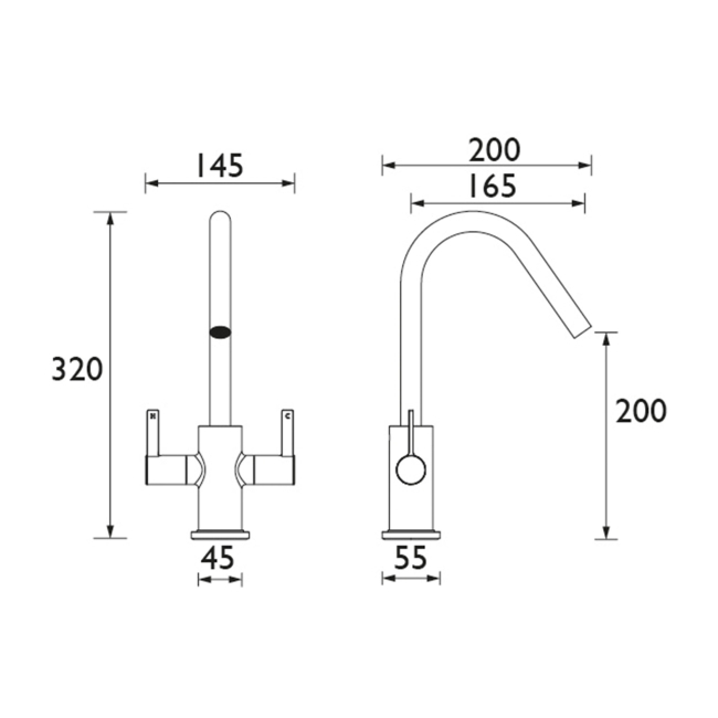 Bristan Cashew EasyFit Mono Kitchen Sink Mixer Tap - Brushed Brass  | Dimension Image