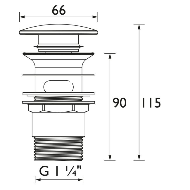 Bristan Basin Clicker Waste Slotted - Chrome  | Dimension Image