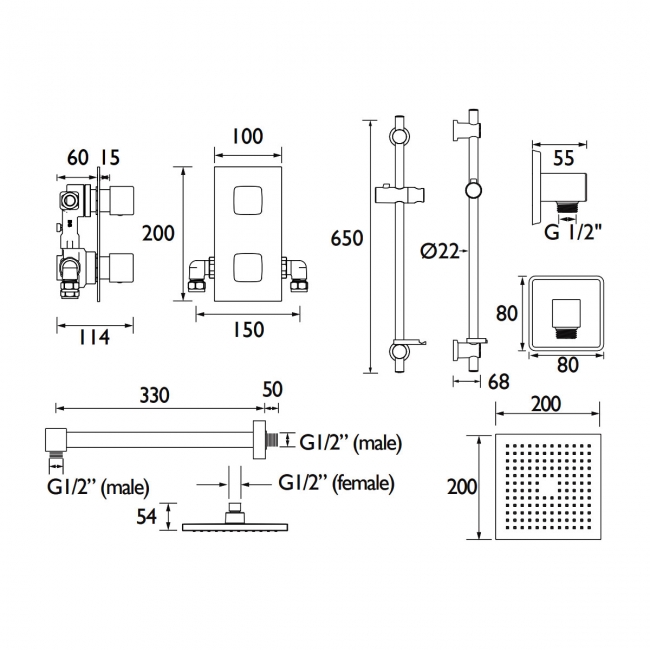 Bristan Cobalt Dual Concealed Mixer Shower with Shower Kit and Fixed Head