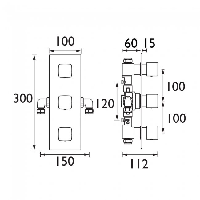 Bristan Cobalt Thermostatic Concealed Shower Valve Triple Handle - Chrome