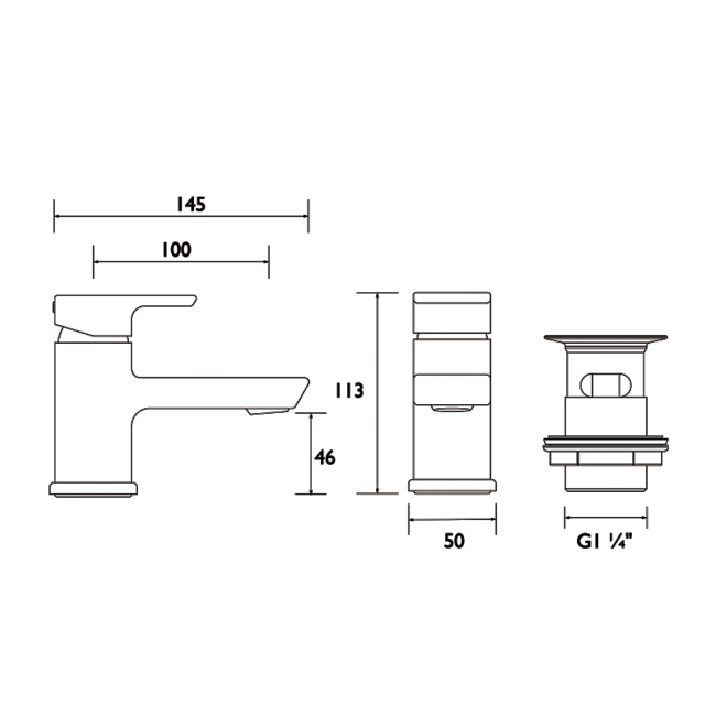 Bristan Cobalt Basin Mixer Tap with Clicker Waste - Chrome  | Dimension Image