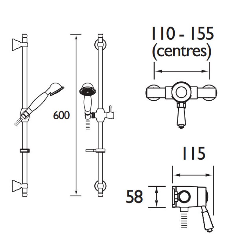 Bristan Colonial2 Exposed Shower KN2 SHXAR C 1 Outlet Chrome