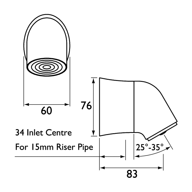 Bristan Commercial Vandal Resistant Exposed Fixed Shower Head - Chrome