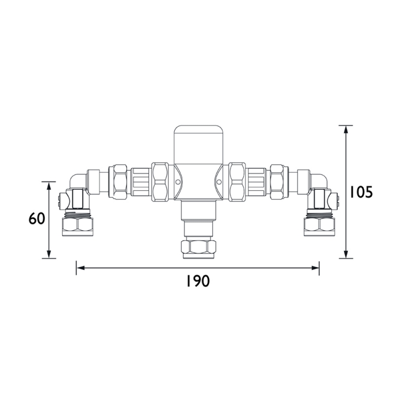 Bristan Commercial MT503 Thermostatic Mixing Valve with Isolation Elbows 15mm - Chrome