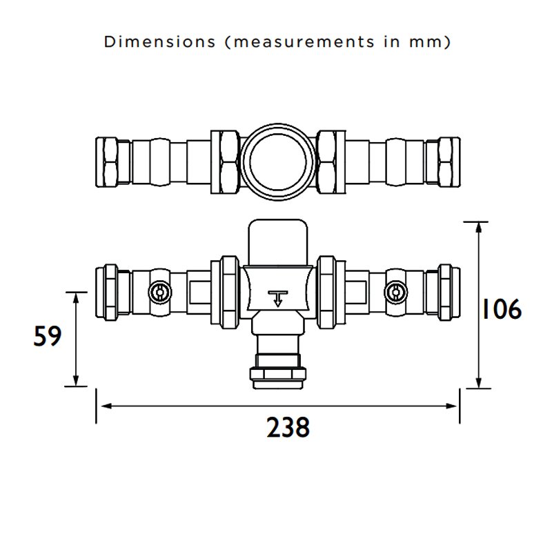 Bristan Commercial MT753 Thermostatic Mixing Valve with Isolation 22mm - Chrome