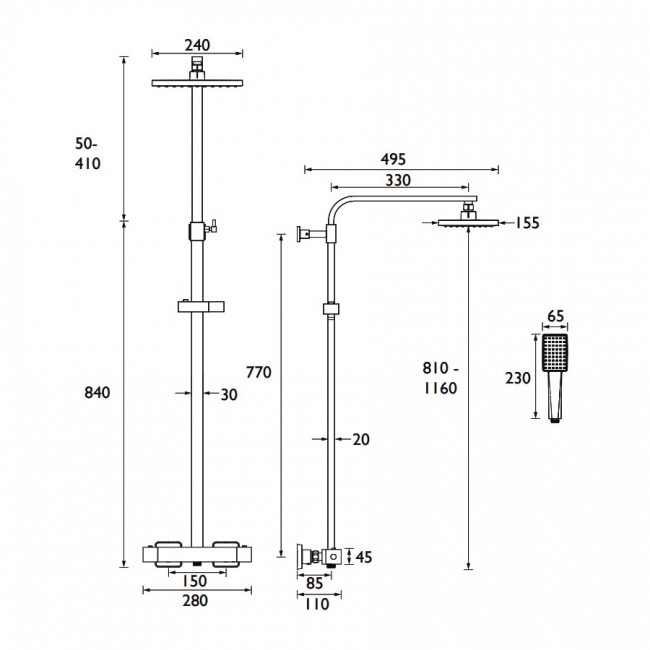 Bristan Craze Bar Mixer Shower with Shower Rigid Riser Kit and Fixed Head - Black