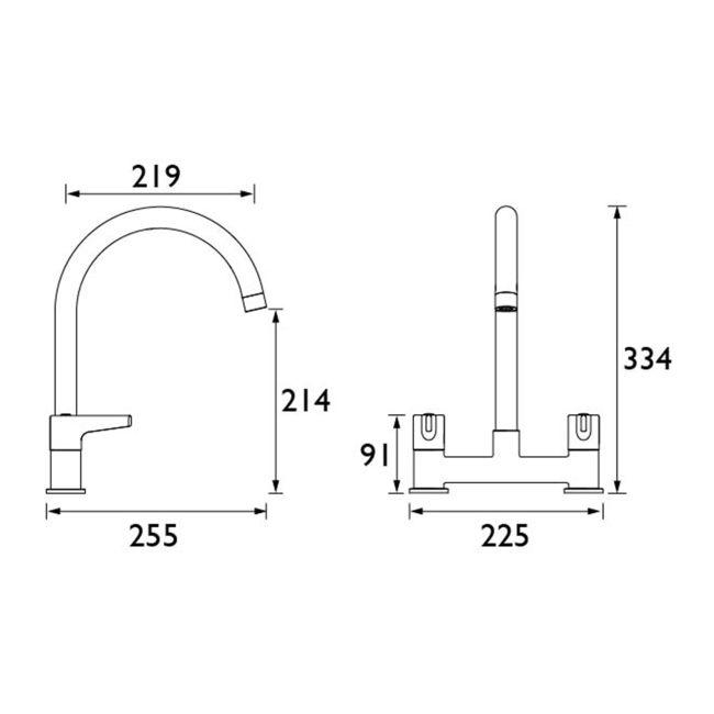 Bristan Design Utility Lever Kitchen Sink Mixer Tap - Chrome  | Dimension Image