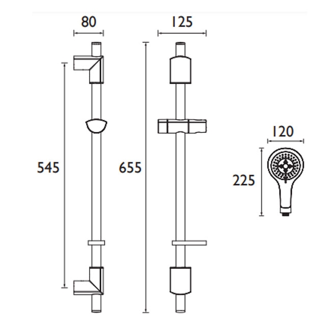 Bristan Evo Adjustable Shower Rail Kit Multi Function Handset - Chrome