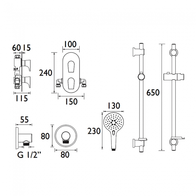 Bristan Hourglass Dual Concealed Mixer Shower with Shower Kit