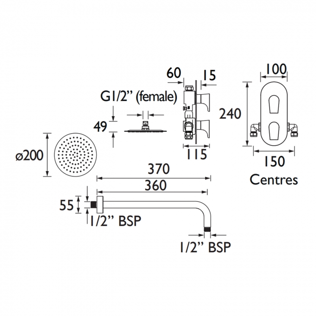 Bristan Hourglass Dual Concealed Mixer Shower with Fixed Head