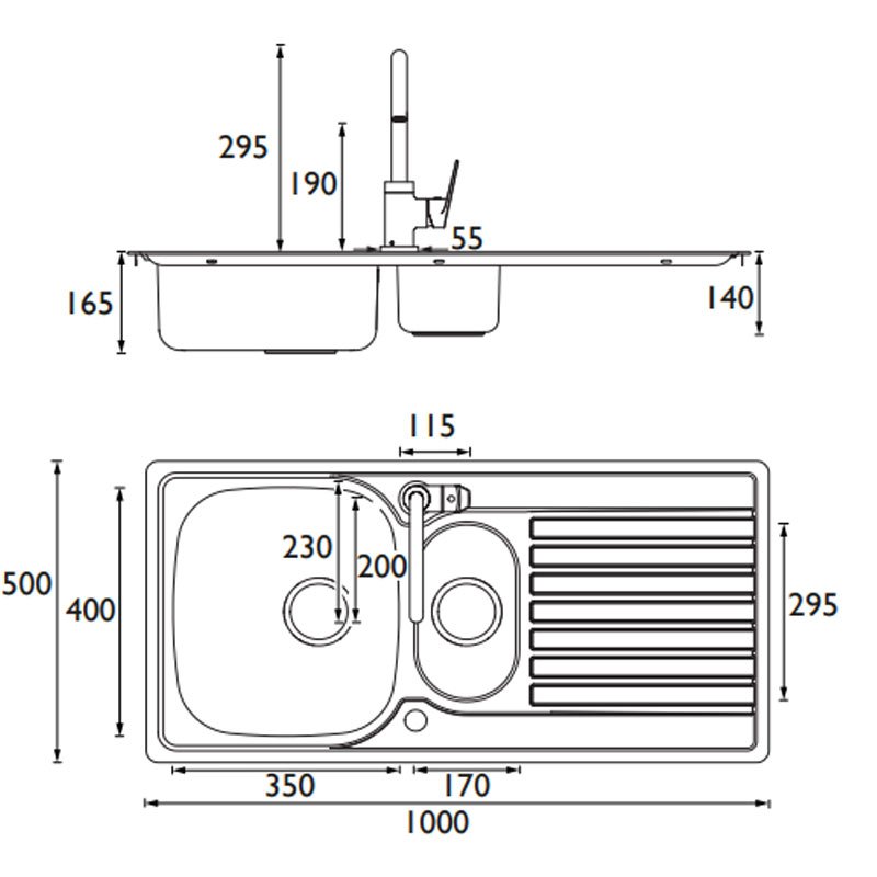 Bristan Inox Easyfit 1.5 Bowl Kitchen Sink with Raspberry Tap 1000mm L x 500mm W - Stainless