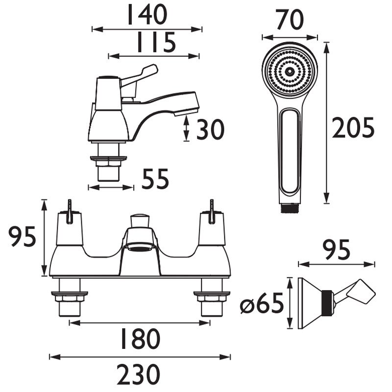 Bristan Lever Bath Shower Mixer Tap VAL2 BSM C CD Deck Mounted Chrome