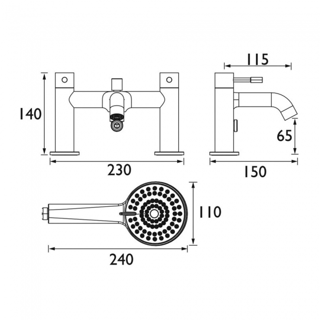 Bristan Mila Bath Shower Mixer Tap Pillar Mounted - Black