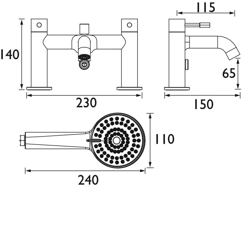 Bristan MIla Bath Shower Mixer Tap MI BSM BLK Pillar Mounted Black
