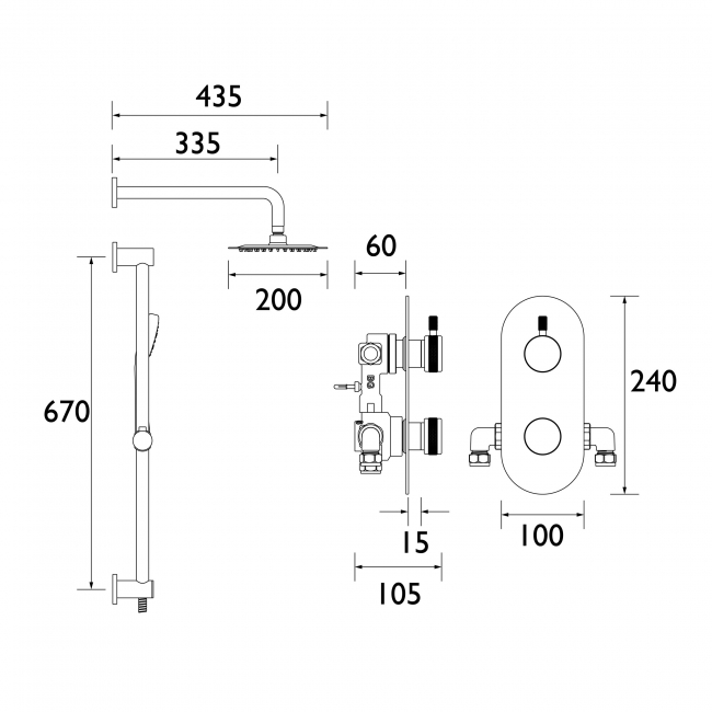 Bristan Molida Dual Concealed Mixer Shower with Shower Kit and Fixed Head - Brushed Brass