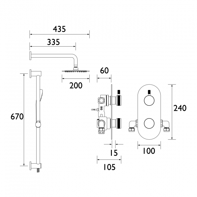 Bristan Molida Dual Concealed Mixer Shower with Shower Kit and Fixed Head - Black