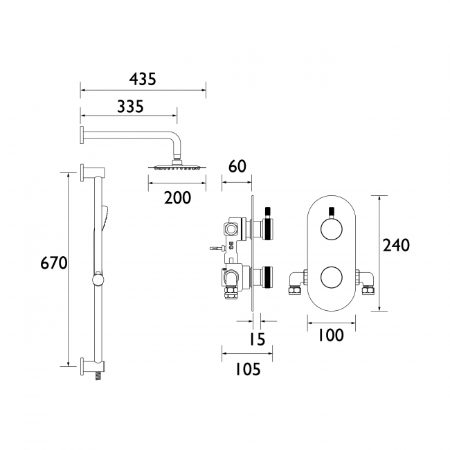Bristan Molida Dual Concealed Mixer Shower with Shower Kit and Fixed Head - Chrome