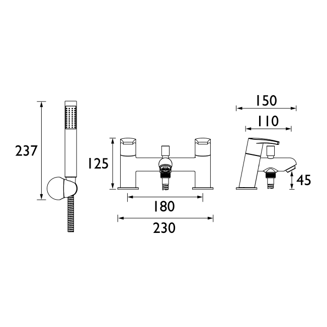 Bristan Orta Bath Shower Mixer Tap - Chrome