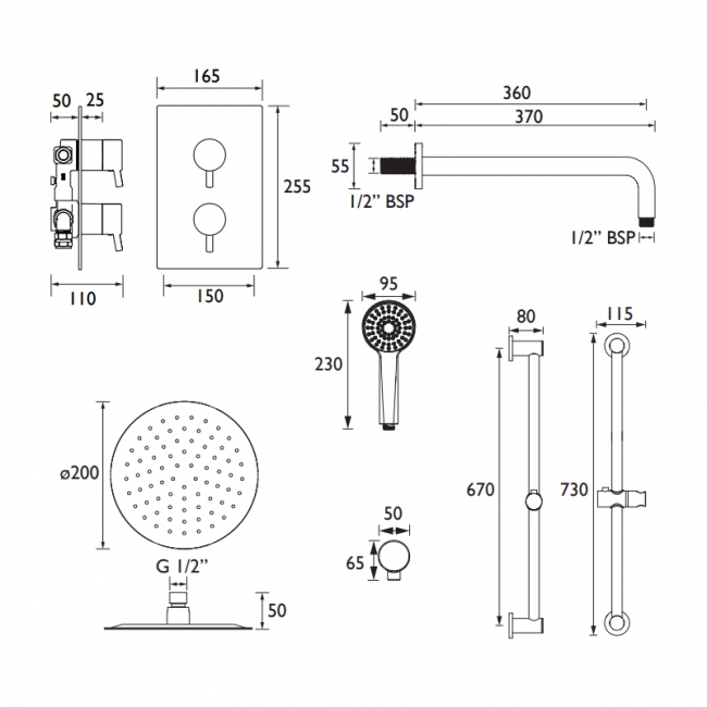 Bristan Prism Dual Concealed Mixer Shower with Shower Kit and Fixed Head - Brushed Brass