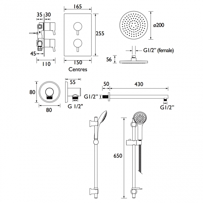 Bristan Prism Dual Concealed Mixer Shower with Shower Kit and Fixed Head