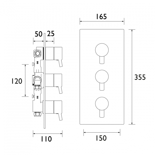 Bristan Prism Thermostatic Recessed Triple Control Shower Valve with Diverter - Chrome