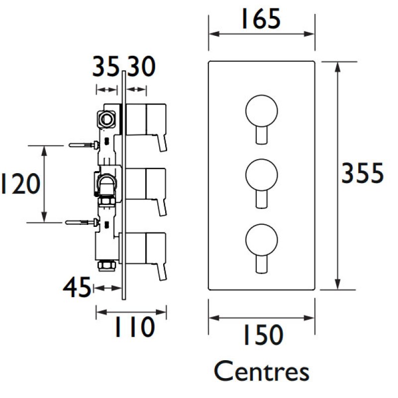 Bristan Prism Chrome Recessed Thermostatic Dual Control Shower Valve With Two Integral Stopcocks Pm2 Shc3stp C  77976.1652443677