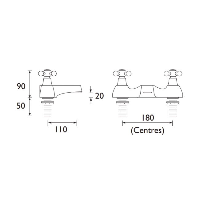 Bristan Regency Bath Filler Tap - Chrome Plated  | Dimension Image