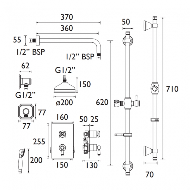 Bristan Renaissance Concealed Mixer Shower with Shower Kit and Fixed Head
