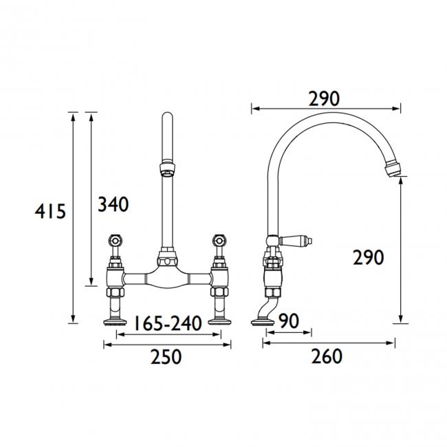 Bristan Renaissance Bridge Kitchen Sink Mixer Tap Dual Handle - Brushed Nickel
