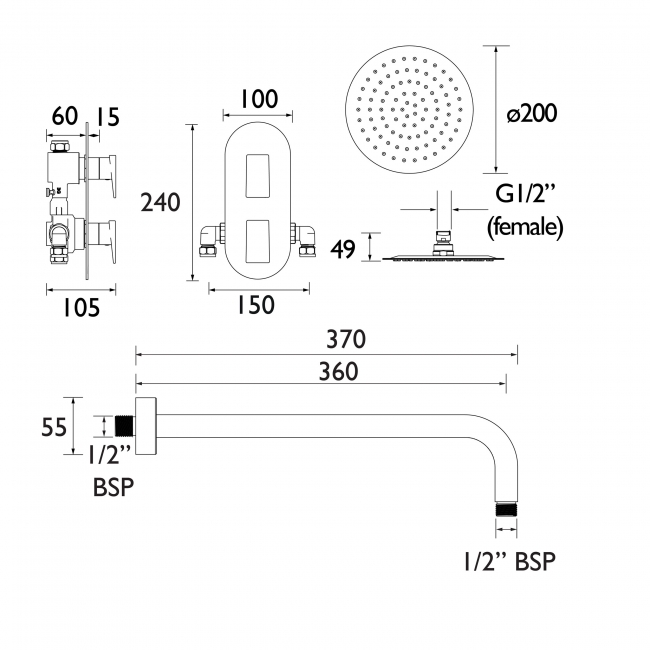 Bristan Sail Dual Concealed Mixer Shower with Fixed Head