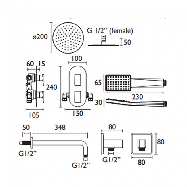 Bristan Sail Dual Concealed Mixer Shower with Shower Kit and Fixed Head