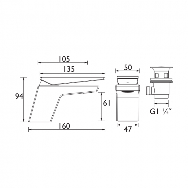 Bristan Sail Mono Basin Mixer Tap with Clicker Waste - Chrome