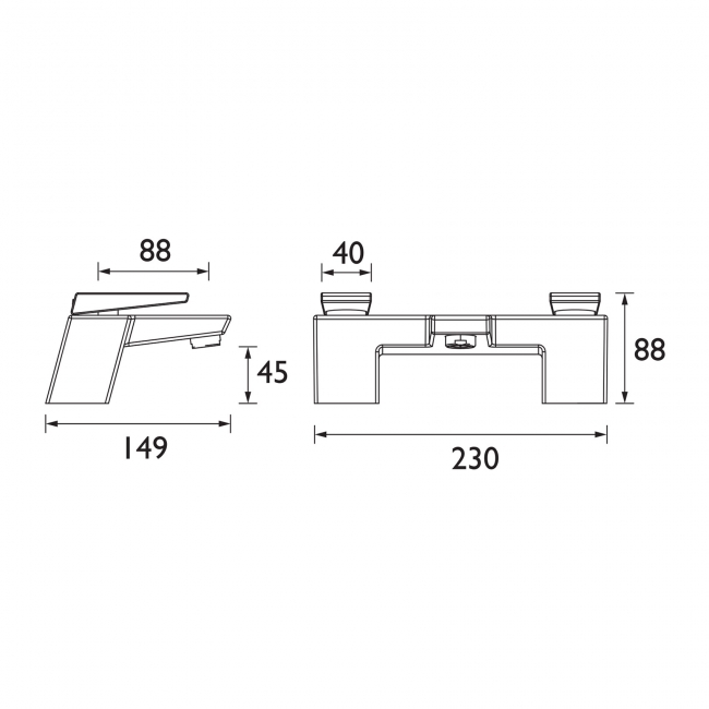 Bristan Sail Bath Filler Tap Pillar Mounted - Chrome  | Dimension Image