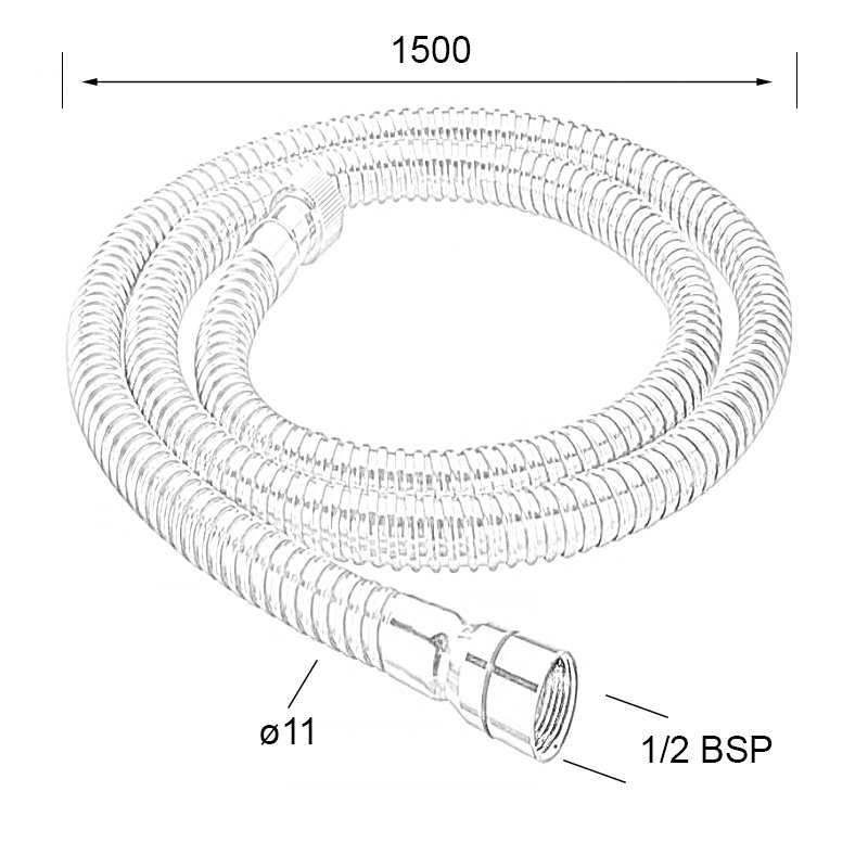 Bristan Cone to Nut Stainless Steel 1.5m Shower Hose 11mm Bore - Chrome