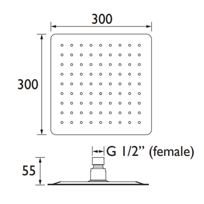 Bristan Slimline Square Fixed Shower Head 300mm x 300mm - Chrome