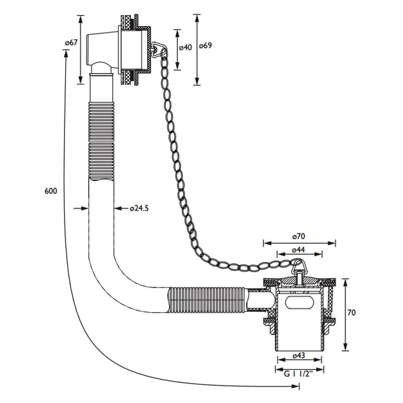 Bristan Traditional Bath Waste with Porcelain Plug Chrome - Slotted