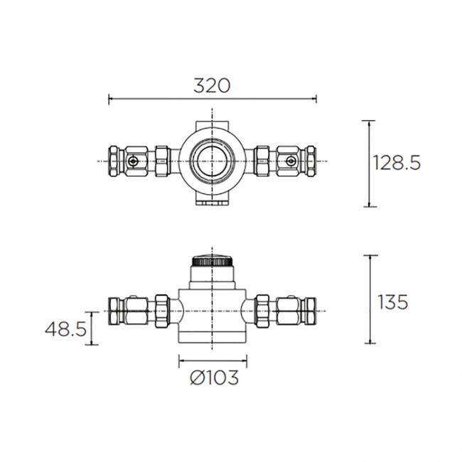 Bristan Commercial TS6000ECP Thermostatic Mixing Valve 28mm - Chrome