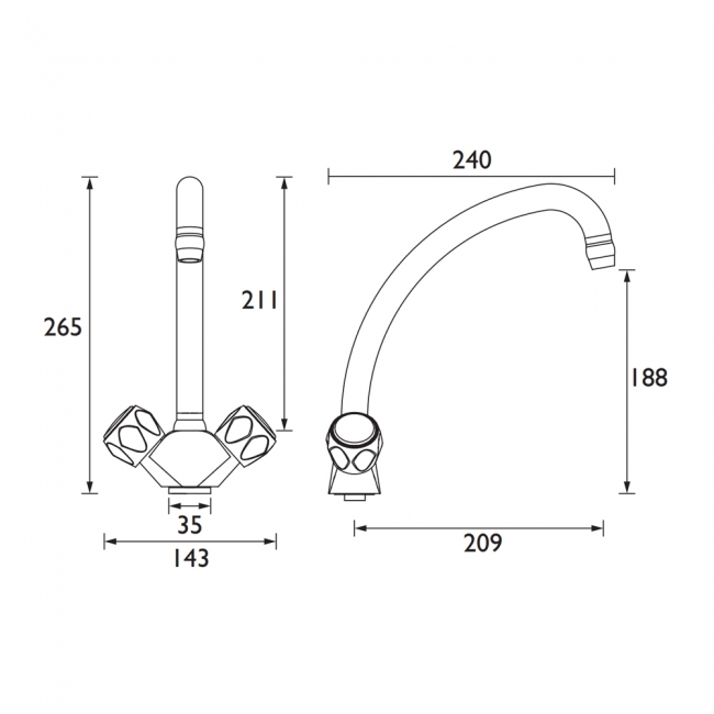 Bristan Value Club Budget Mono Kitchen Sink Mixer Tap Dual Handle - Chrome