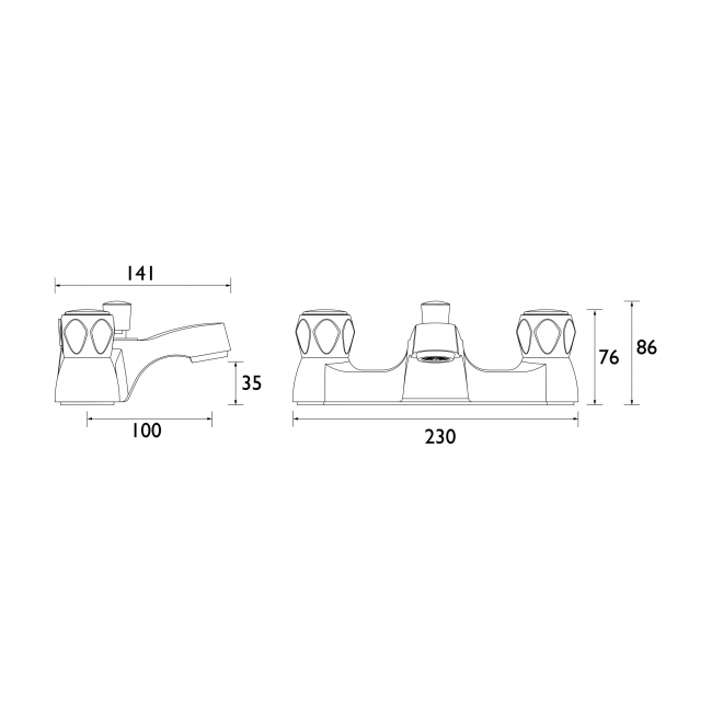 Bristan Value Club Luxury Bath Shower Mixer Tap with Metal Heads - Chrome Plated