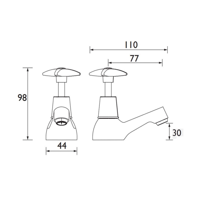 Bristan Value Crosshead Top Basin Taps - Chrome Plated  | Dimension Image