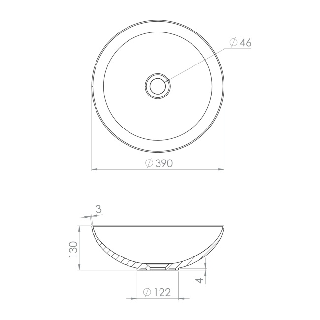 Britton Circus Round Gloss White Countertop Basin 390mm  | Dimension Image