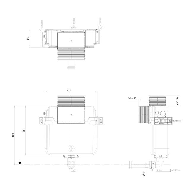 Britton Dual Flush Concealed Cistern  | Dimension Image