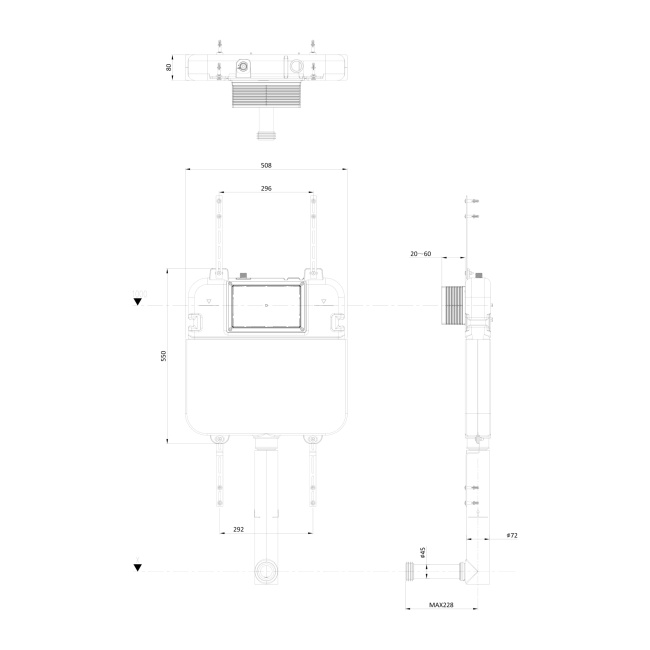 Britton Slimline Dual Flush Concealed Cistern  | Dimension Image