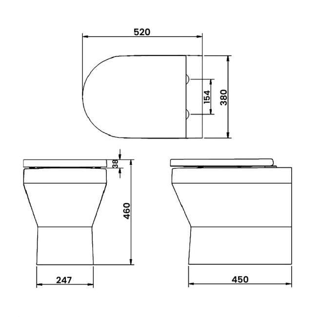 Britton Curve2 Rimless Back to Wall Toilet 520mm Projection - Soft Close Seat