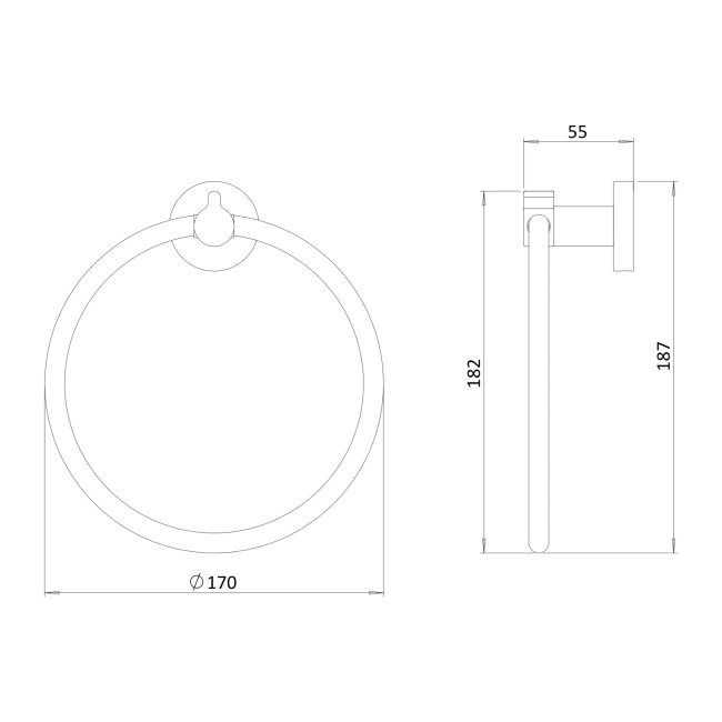 Britton Hoxton 2.0 Brushed Brass Towel Ring  | Dimension Image