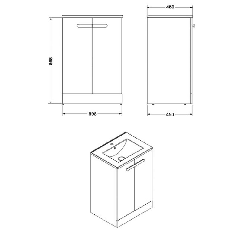 Britton My Home Floorstanding 2-Door Vanity Unit with Basin - Grey