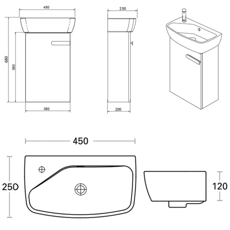 Britton My Home Wall Hung 1-Door Vanity Unit for Short Projection Basin - White